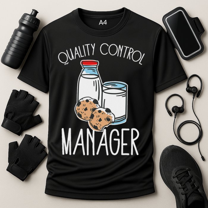Quality Control Manager Food Safety Funny Milk And Cookie Cooling Performance Crew T-Shirt