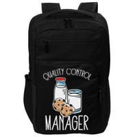 Quality Control Manager Food Safety Funny Milk And Cookie Impact Tech Backpack