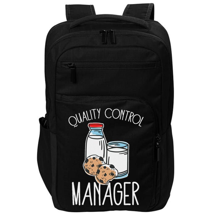 Quality Control Manager Food Safety Funny Milk And Cookie Impact Tech Backpack