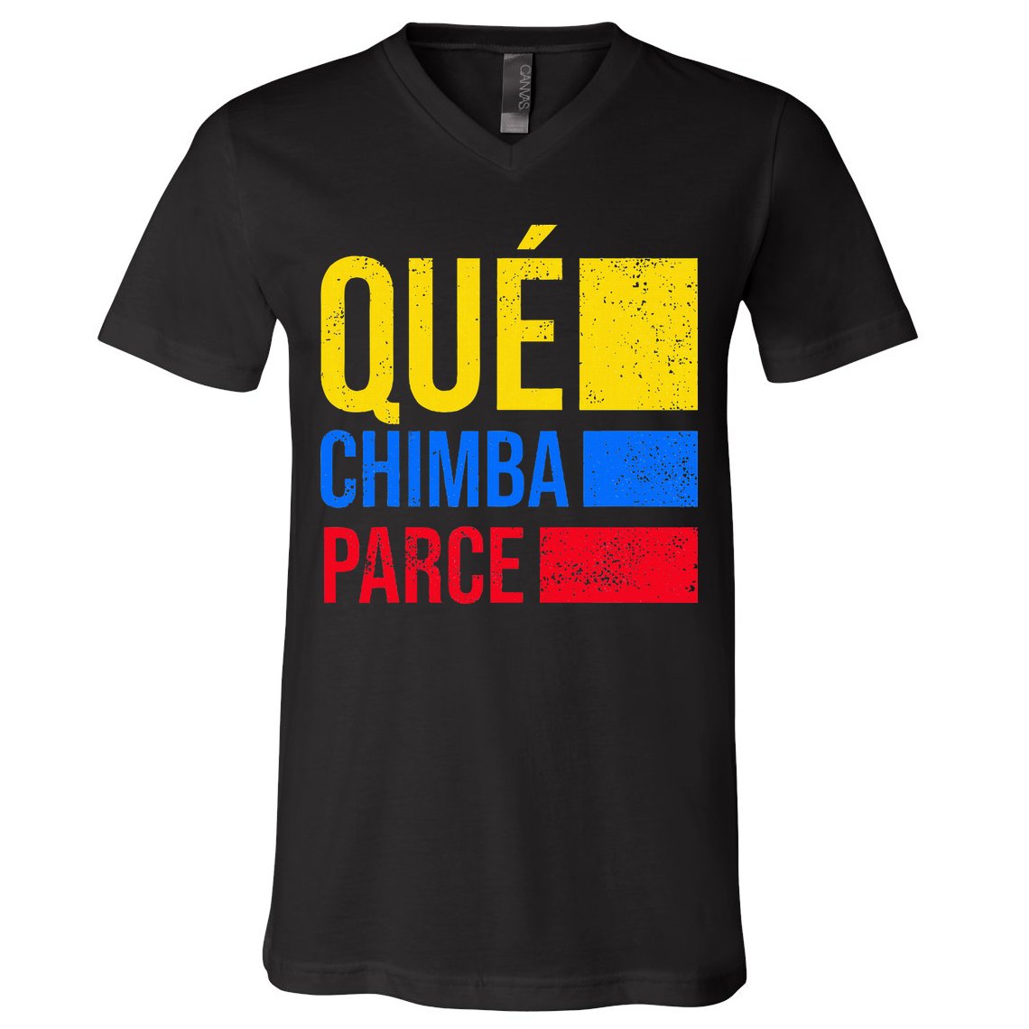 Qué Chimba Parce Colombia Flag Retro Vintage Colombian Slang V-Neck T-Shirt