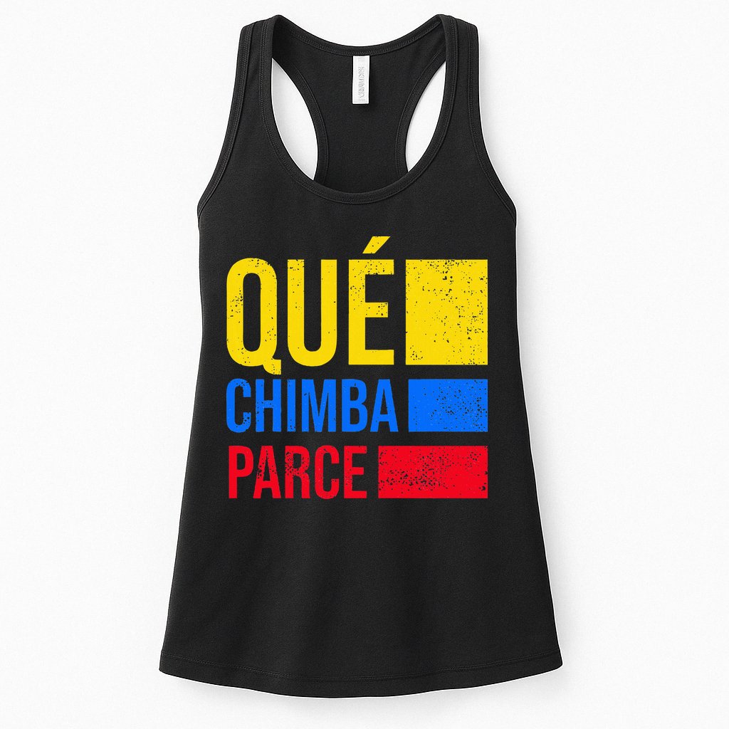 Qué Chimba Parce Colombia Flag Retro Vintage Colombian Slang Womens Tank Top