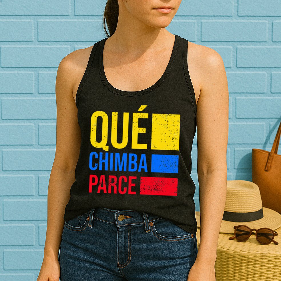 Qué Chimba Parce Colombia Flag Retro Vintage Colombian Slang Womens Tank Top