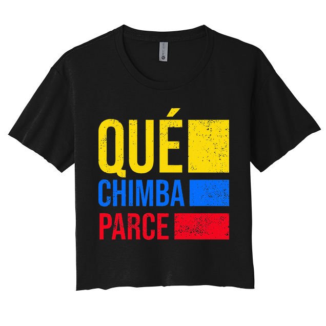 Qué Chimba Parce Colombia Flag Retro Vintage Colombian Slang Crop Top