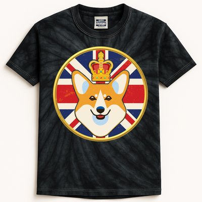Queen Corgi Platinum Jubilee Emblem Kids Tie-Dye T-Shirt