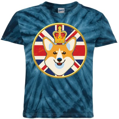 Queen Corgi Platinum Jubilee Emblem Kids Tie-Dye T-Shirt