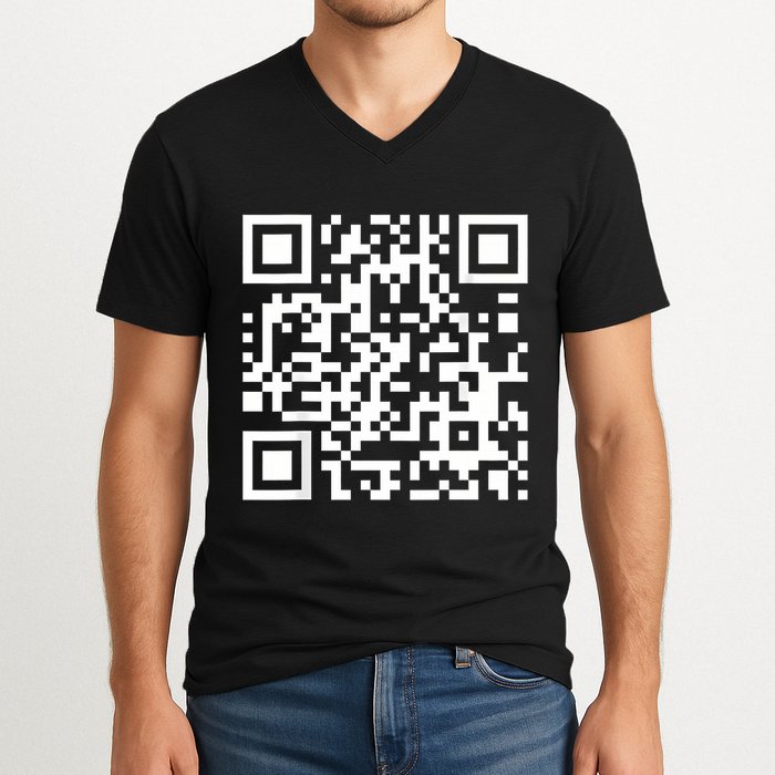 Qr Code With Funny Hidden Message V-Neck T-Shirt