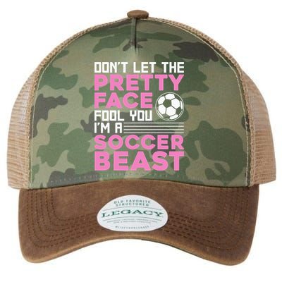 quote don't let the pretty face fool you soccer beast Legacy Tie Dye Trucker Hat