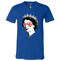 Queen Elizabeth Ii Sunglasses British Crown Union Jack Meme Gift V-Neck T-Shirt