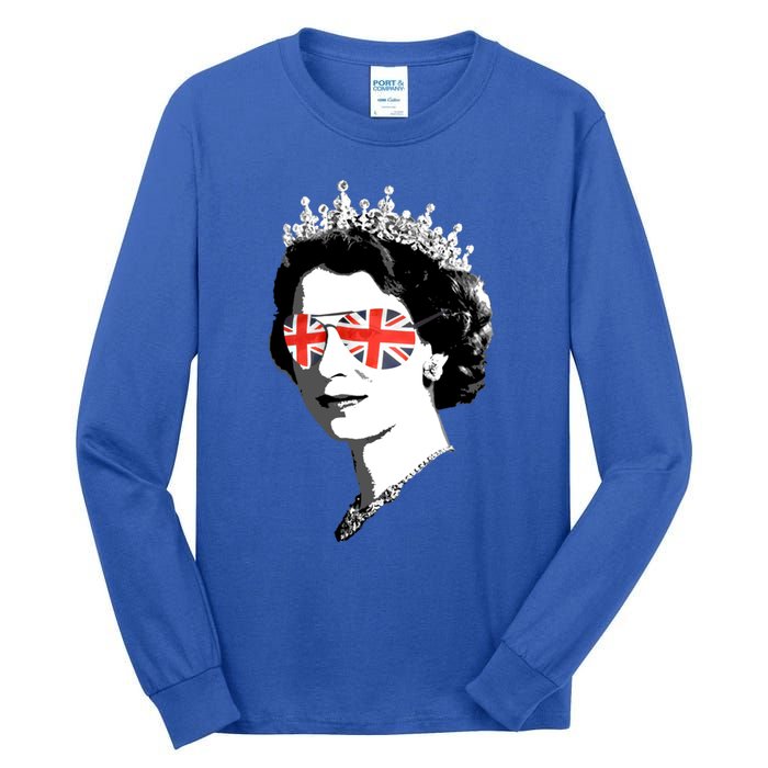 Queen Elizabeth Ii Sunglasses British Crown Union Jack Meme Gift Tall Long Sleeve T-Shirt