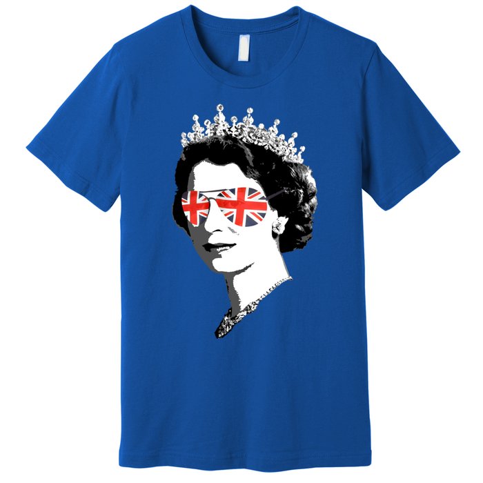 Queen Elizabeth Ii Sunglasses British Crown Union Jack Meme Gift Premium T-Shirt