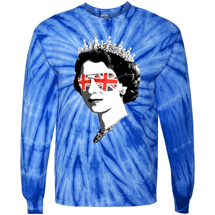 Queen Elizabeth Ii Sunglasses British Crown Union Jack Meme Gift Tie-Dye Long Sleeve Shirt