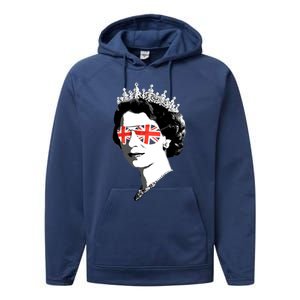 Queen Elizabeth Ii Sunglasses British Crown Union Jack Meme Gift Performance Fleece Hoodie