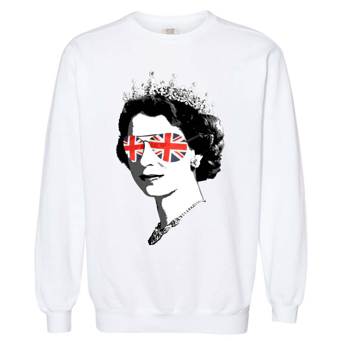 Queen Elizabeth Ii Sunglasses British Crown Union Jack Meme Gift Garment-Dyed Sweatshirt