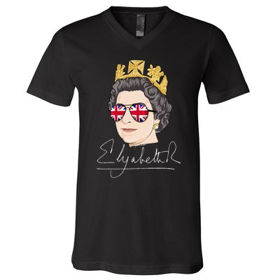 Queen Elizabeth II Signature Autograph V-Neck T-Shirt