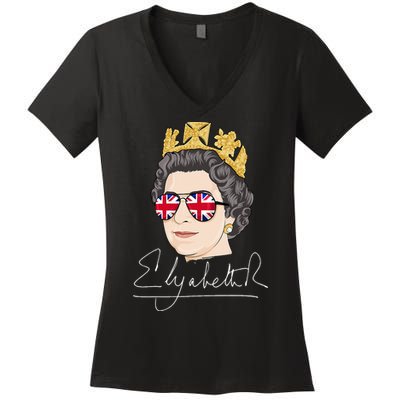 Queen Elizabeth II Signature Autograph Women's V-Neck T-Shirt