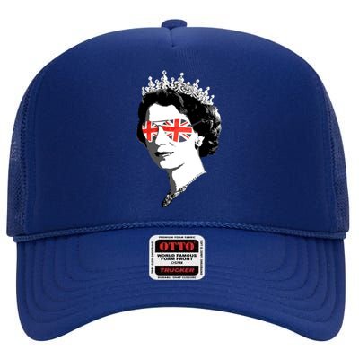 Queen Elizabeth Ii Sunglasses British Crown Union Jack Meme Great Gift High Crown Mesh Back Trucker Hat