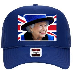 Queen Elizabeth II British Queen September 8 2022 Queen Of England UK Flag High Crown Mesh Back Trucker Hat