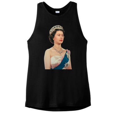 Queen Elizabeth's II British Crown Majesty Portrait Ladies PosiCharge Tri-Blend Wicking Tank