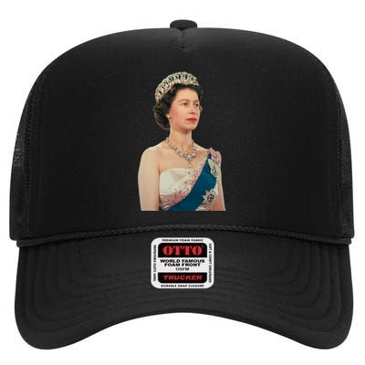 Queen Elizabeth's II British Crown Majesty Portrait High Crown Mesh Back Trucker Hat