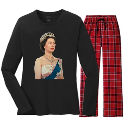 Queen Elizabeth's II British Crown Majesty Portrait Women's Long Sleeve Flannel Pajama Set 