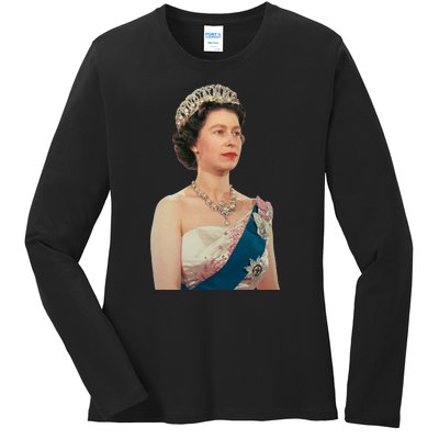 Queen Elizabeth's II British Crown Majesty Portrait Ladies Long Sleeve Shirt