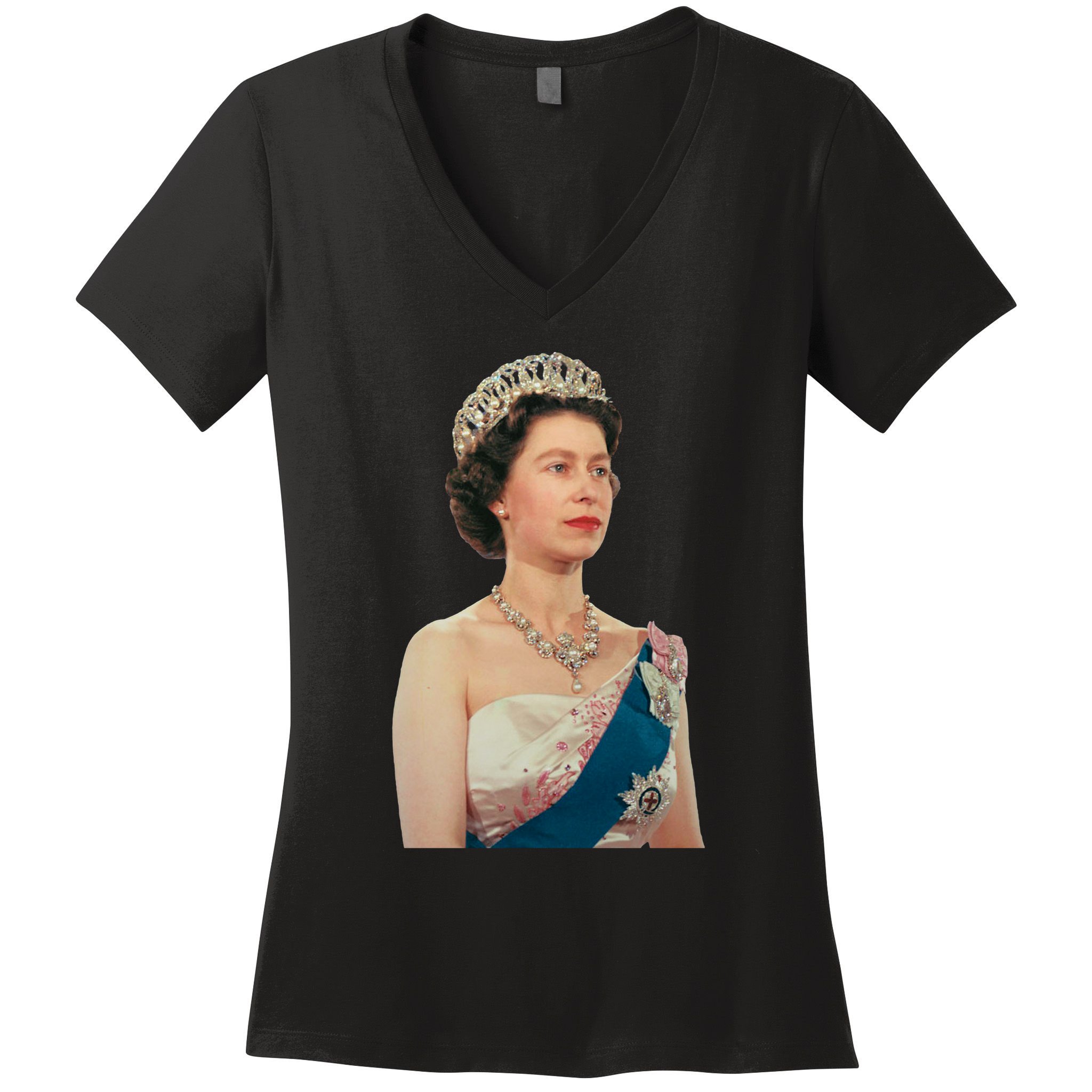 Queen Elizabeth's II British Crown Majesty Portrait Women's V-Neck T-Shirt