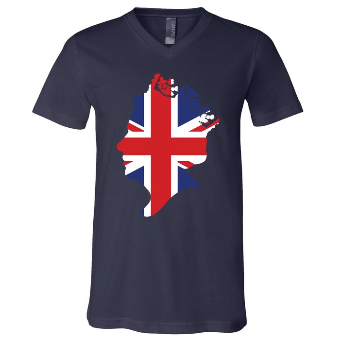 Queen Elizabeth II British Crown Union Jack Meme V-Neck T-Shirt