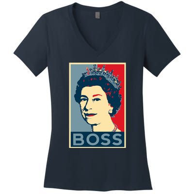 Queen Elizabeth II Boss Her Royal Highness Women's V-Neck T-Shirt