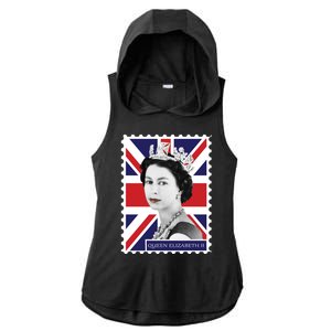 Queen Elizabeth II England Stamp Ladies PosiCharge Tri-Blend Wicking Draft Hoodie Tank