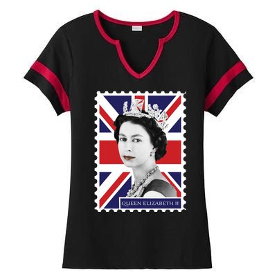 Queen Elizabeth II England Stamp Ladies Halftime Notch Neck Tee