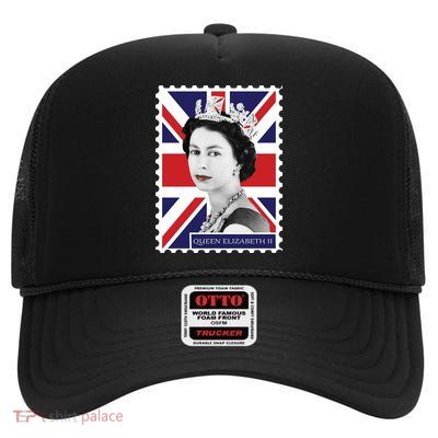 Queen Elizabeth II England Stamp High Crown Mesh Back Trucker Hat