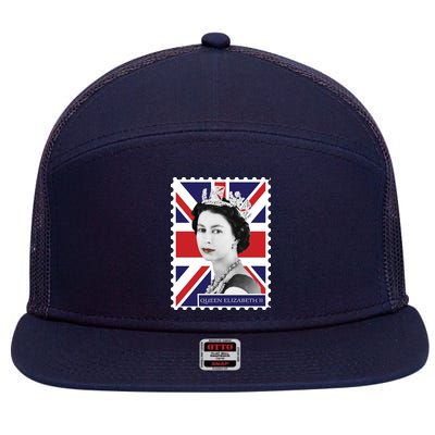 Queen Elizabeth II England Stamp 7 Panel Mesh Trucker Snapback Hat