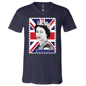 Queen Elizabeth II England Stamp V-Neck T-Shirt