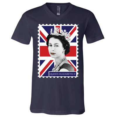 Queen Elizabeth II England Stamp V-Neck T-Shirt