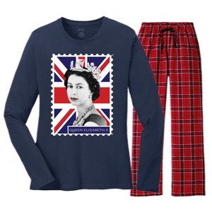 Queen Elizabeth II England Stamp Women's Long Sleeve Flannel Pajama Set 