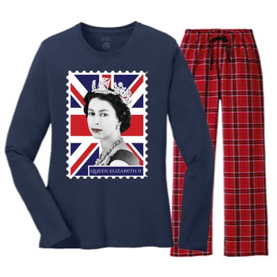 Queen Elizabeth II England Stamp Women's Long Sleeve Flannel Pajama Set 