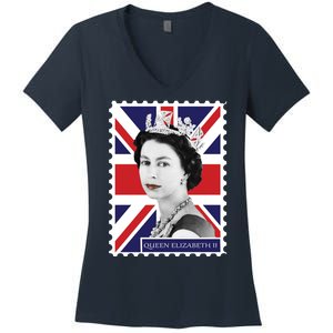 Queen Elizabeth II England Stamp Women's V-Neck T-Shirt