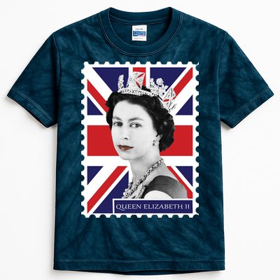 Queen Elizabeth II England Stamp Kids Tie-Dye T-Shirt