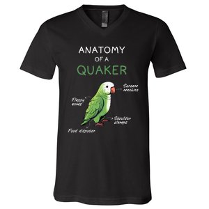 Quaker Funny Anatomy Of A Quaker Parrot Monk Parrot V-Neck T-Shirt