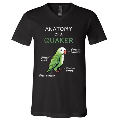 Quaker Funny Anatomy Of A Quaker Parrot Monk Parrot V-Neck T-Shirt