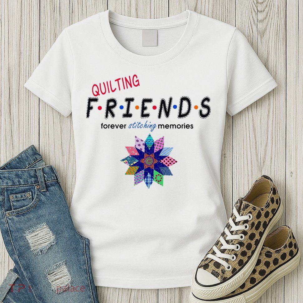 Quilting Friends Forever Stitching Memories Funny Quilting Womens T-Shirt