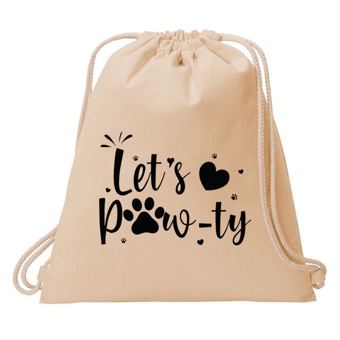 q6bA Funny Let's Pawty Dog Birthday Dog Mom Birthday Party Drawstring Bag