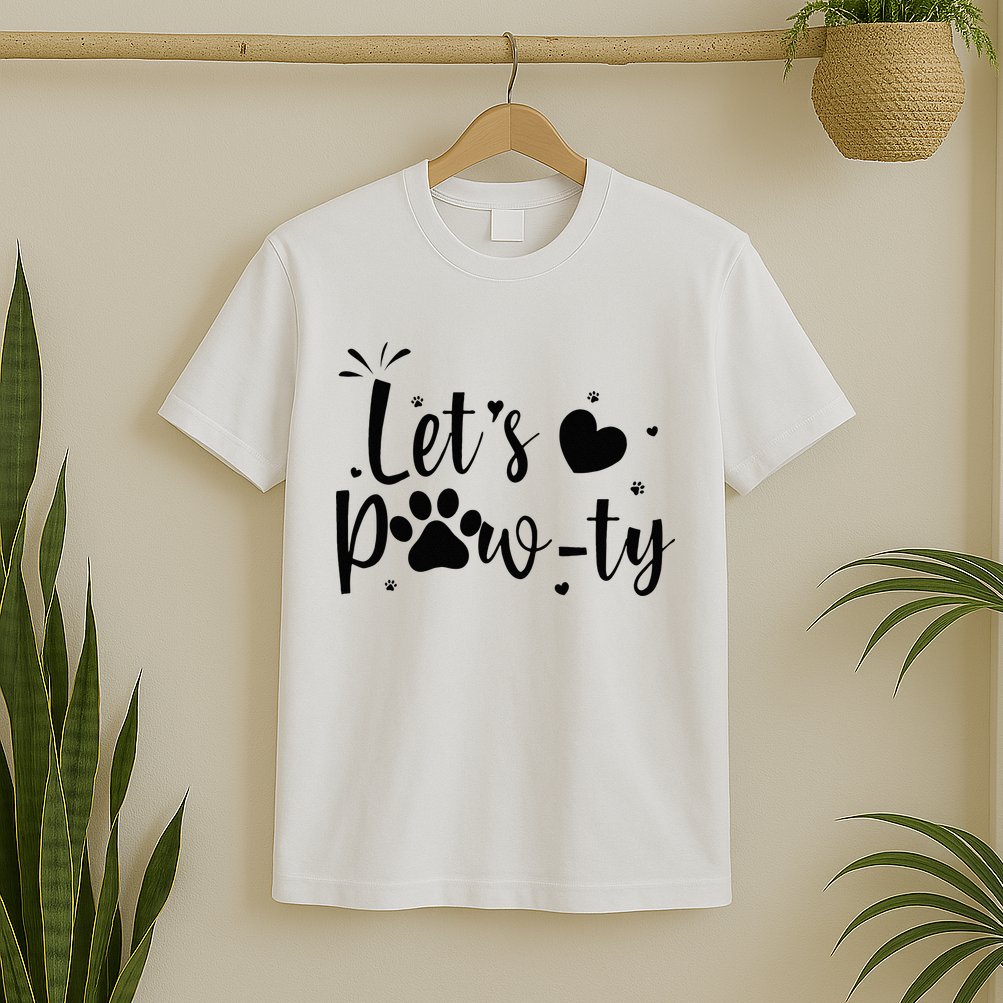 q6bA Funny Let's Pawty Dog Birthday Dog Mom Birthday Party T-Shirt