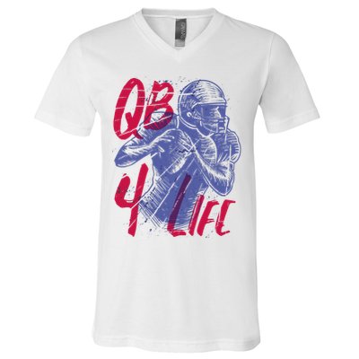 Quarterback For Life Football Player V-Neck T-Shirt