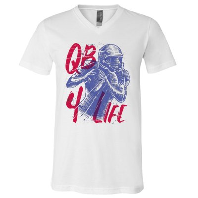 Quarterback For Life Football Player V-Neck T-Shirt