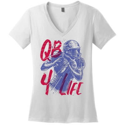 Quarterback For Life Football Player Women's V-Neck T-Shirt