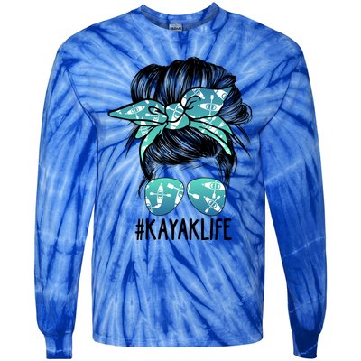 Q6m0 Funny Messy Bun Kayak Mom Kayaking Boating Lover Gift Tie-Dye Long Sleeve Shirt