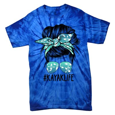 Q6m0 Funny Messy Bun Kayak Mom Kayaking Boating Lover Gift Tie-Dye T-Shirt