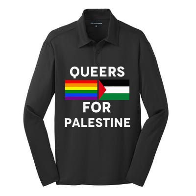 Queers For Palestine Silk Touch Performance Long Sleeve Polo