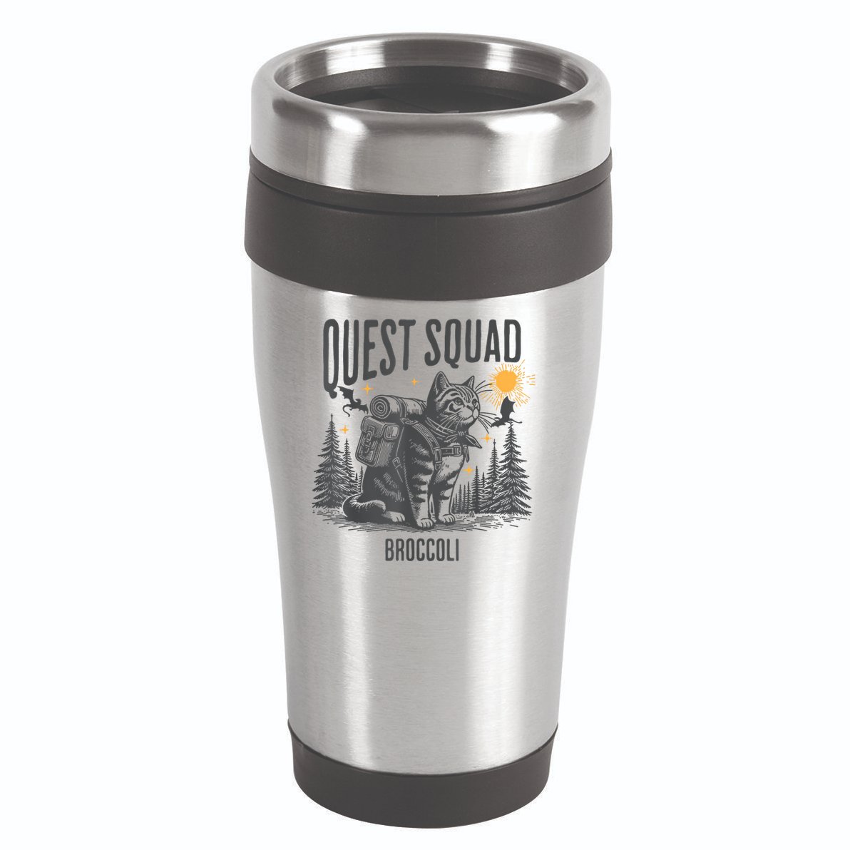 Quest Fantasy Squad Broccoli Funny Cat 16oz Travel Tumbler